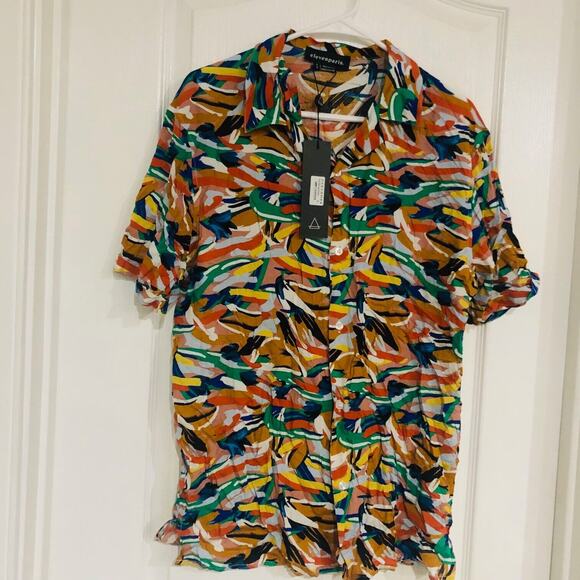 Eleven Paris Men's Camp Shirt Paint Splatter Short Sleeve Multicolor Large‎ NWT - Picture 11 of 11